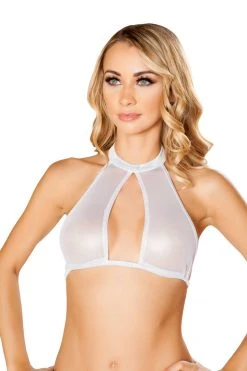 JValentine White Holographic Fishnet Halter Top
