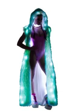 JValentine Aquamarine Light-Up Fur Hooded Duster Jackets & Coats