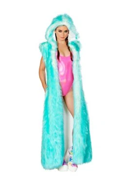 JValentine Aquamarine Light-Up Fur Hooded Duster Jackets & Coats
