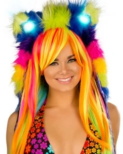 JValentine Rave Accessories Furry Rainbow Light Up Hood