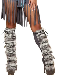 Roma Costume ACCESORIES Faux Fur And Suede Lacing Leg Warmers