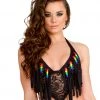 JValentine Beaded Fringe Lace Top CLOTHING