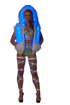 JValentine Flashing Light-Up Faux Fur Hooded Vest Jackets & Coats
