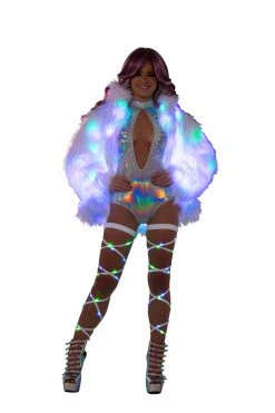 JValentine Flashing Light-Up White Faux Fur Coat CLOTHING