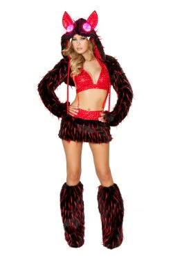 JValentine Faux Fur Red Spike Suspender Skirt And Halter Top CLOTHING