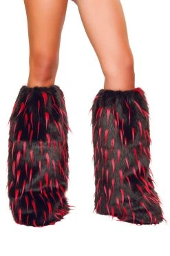 JValentine Faux Fur Black And Red Spike Leg Warmers Rave Leg Warmers & Wraps