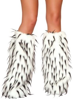 JValentine Faux Fur White And Black Spike Leg Warmers Rave Leg Warmers & Wraps