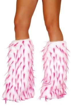 JValentine Rave Leg Warmers & Wraps Faux Fur White And Pink Spike Leg Warmers