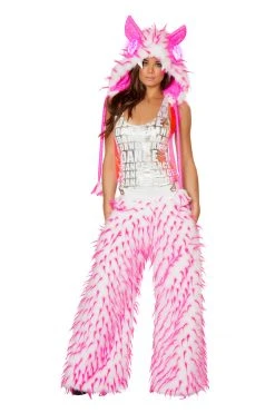 JValentine CLOTHING Unisex Pink Faux Fur Spiked Pants